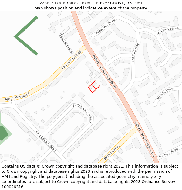 223B, STOURBRIDGE ROAD, BROMSGROVE, B61 0AT: Location map and indicative extent of plot