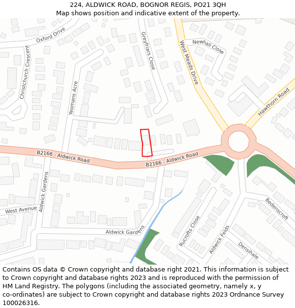 224, ALDWICK ROAD, BOGNOR REGIS, PO21 3QH: Location map and indicative extent of plot