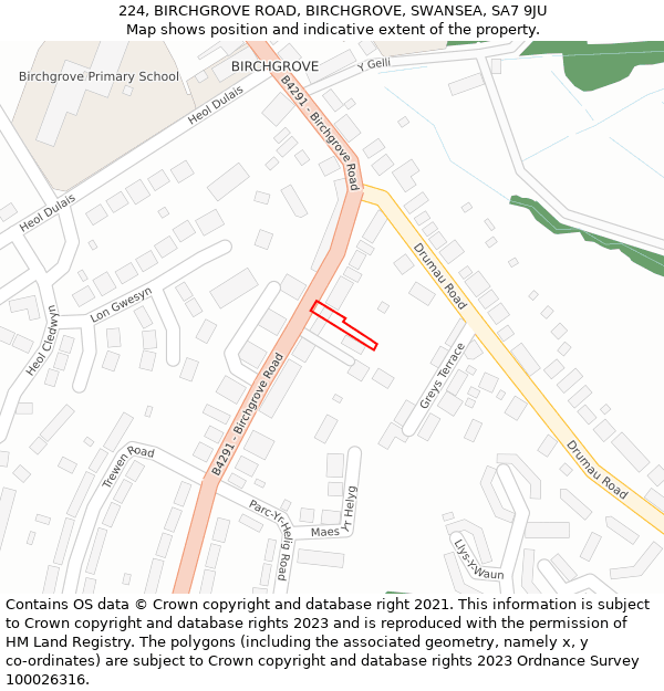 224, BIRCHGROVE ROAD, BIRCHGROVE, SWANSEA, SA7 9JU: Location map and indicative extent of plot