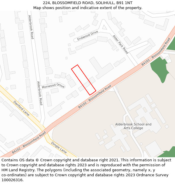 224, BLOSSOMFIELD ROAD, SOLIHULL, B91 1NT: Location map and indicative extent of plot