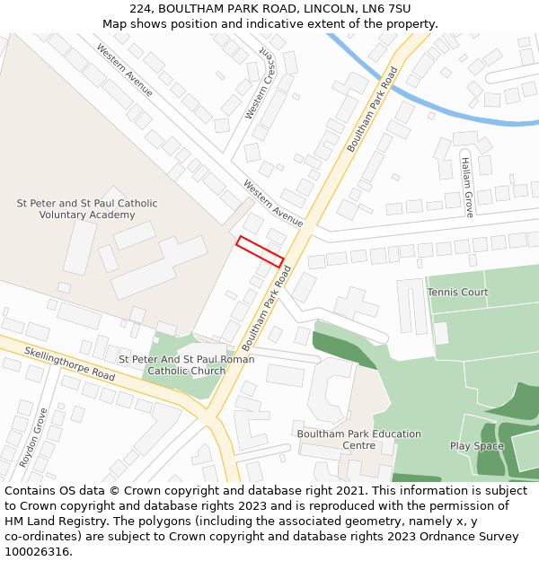 224, BOULTHAM PARK ROAD, LINCOLN, LN6 7SU: Location map and indicative extent of plot