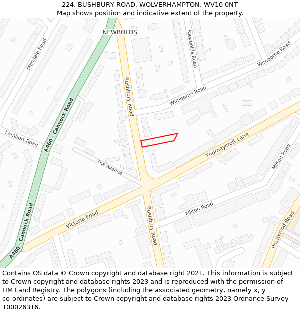 224, BUSHBURY ROAD, WOLVERHAMPTON, WV10 0NT: Location map and indicative extent of plot