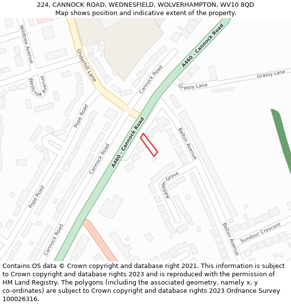 224, CANNOCK ROAD, WEDNESFIELD, WOLVERHAMPTON, WV10 8QD: Location map and indicative extent of plot