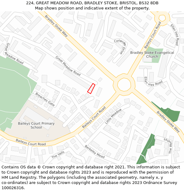 224, GREAT MEADOW ROAD, BRADLEY STOKE, BRISTOL, BS32 8DB: Location map and indicative extent of plot