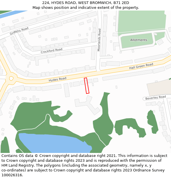 224, HYDES ROAD, WEST BROMWICH, B71 2ED: Location map and indicative extent of plot