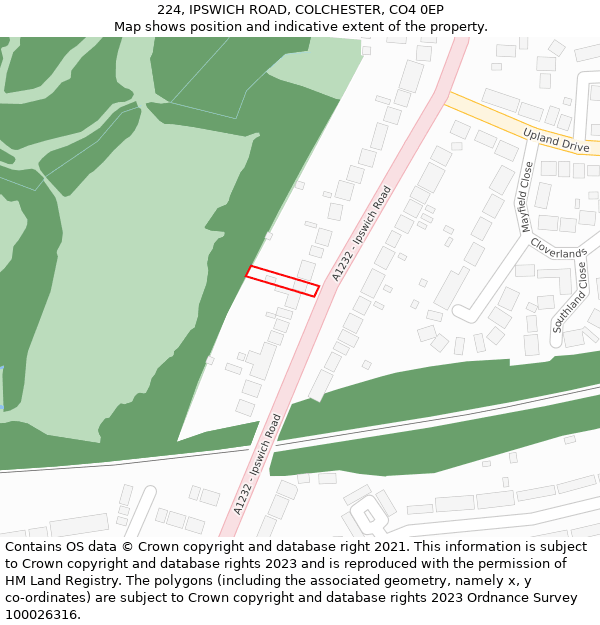 224, IPSWICH ROAD, COLCHESTER, CO4 0EP: Location map and indicative extent of plot