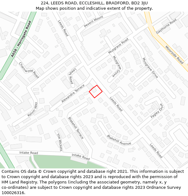 224, LEEDS ROAD, ECCLESHILL, BRADFORD, BD2 3JU: Location map and indicative extent of plot