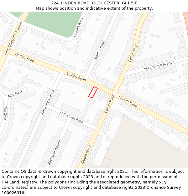 224, LINDEN ROAD, GLOUCESTER, GL1 5JE: Location map and indicative extent of plot