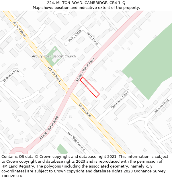 224, MILTON ROAD, CAMBRIDGE, CB4 1LQ: Location map and indicative extent of plot