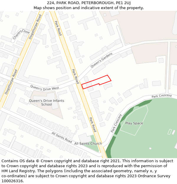224, PARK ROAD, PETERBOROUGH, PE1 2UJ: Location map and indicative extent of plot