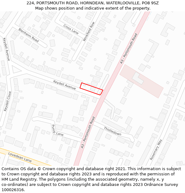 224, PORTSMOUTH ROAD, HORNDEAN, WATERLOOVILLE, PO8 9SZ: Location map and indicative extent of plot