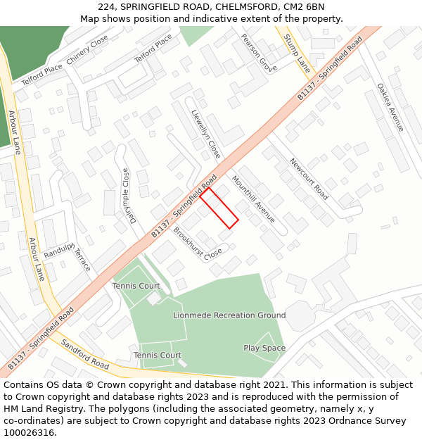 224, SPRINGFIELD ROAD, CHELMSFORD, CM2 6BN: Location map and indicative extent of plot