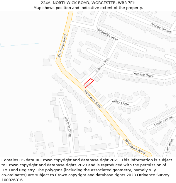 224A, NORTHWICK ROAD, WORCESTER, WR3 7EH: Location map and indicative extent of plot