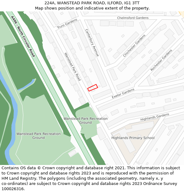 224A, WANSTEAD PARK ROAD, ILFORD, IG1 3TT: Location map and indicative extent of plot