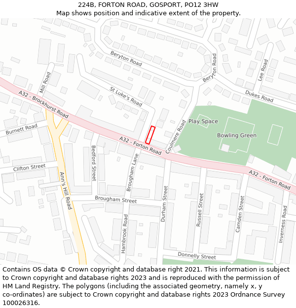 224B, FORTON ROAD, GOSPORT, PO12 3HW: Location map and indicative extent of plot