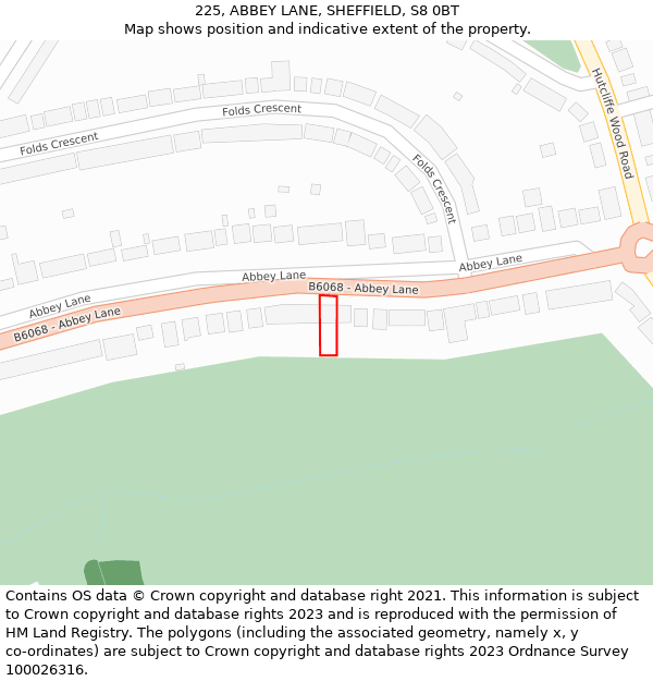 225, ABBEY LANE, SHEFFIELD, S8 0BT: Location map and indicative extent of plot
