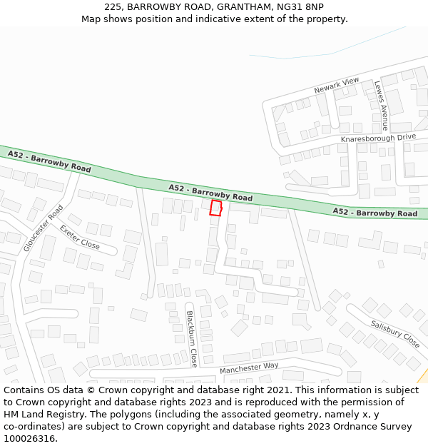 225, BARROWBY ROAD, GRANTHAM, NG31 8NP: Location map and indicative extent of plot