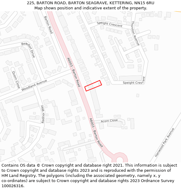 225, BARTON ROAD, BARTON SEAGRAVE, KETTERING, NN15 6RU: Location map and indicative extent of plot