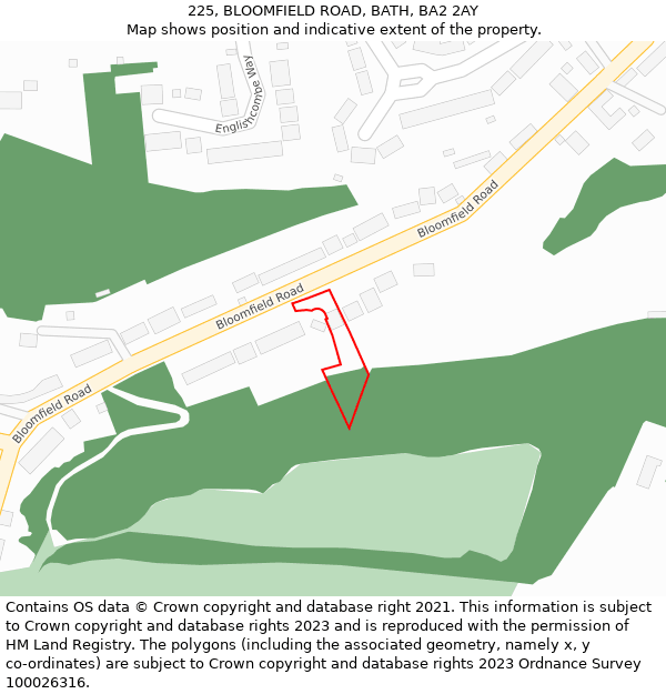 225, BLOOMFIELD ROAD, BATH, BA2 2AY: Location map and indicative extent of plot