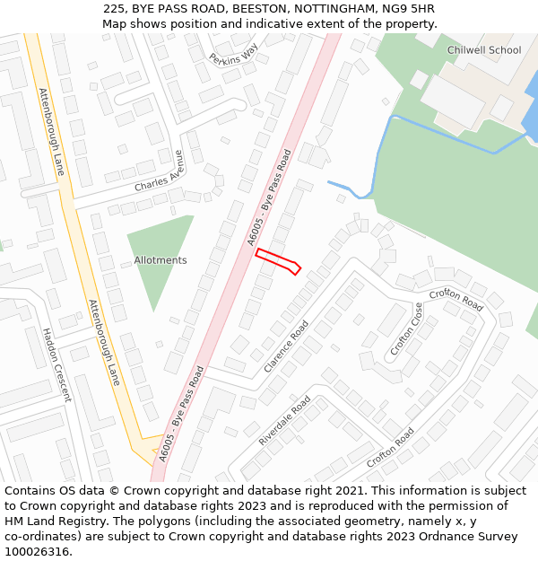 225, BYE PASS ROAD, BEESTON, NOTTINGHAM, NG9 5HR: Location map and indicative extent of plot