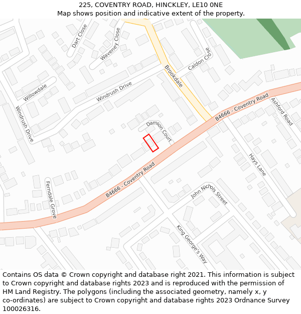 225, COVENTRY ROAD, HINCKLEY, LE10 0NE: Location map and indicative extent of plot