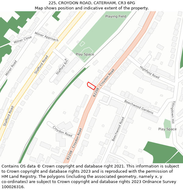 225, CROYDON ROAD, CATERHAM, CR3 6PG: Location map and indicative extent of plot