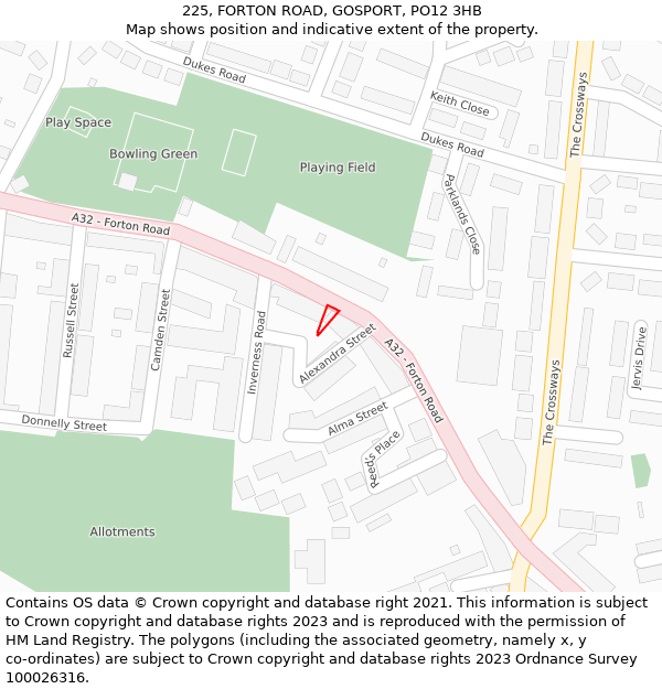 225, FORTON ROAD, GOSPORT, PO12 3HB: Location map and indicative extent of plot