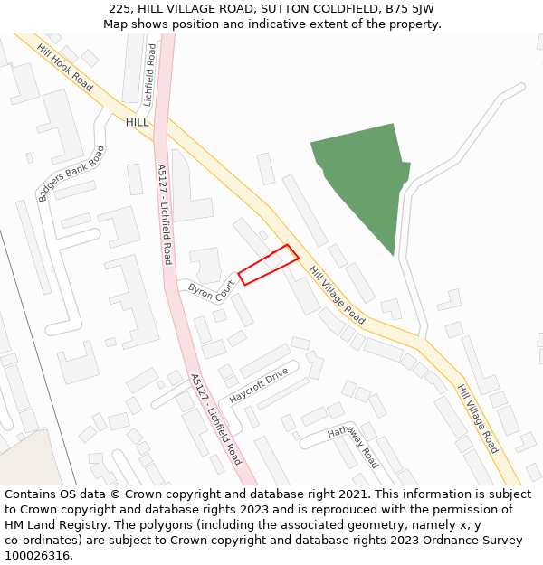 225, HILL VILLAGE ROAD, SUTTON COLDFIELD, B75 5JW: Location map and indicative extent of plot