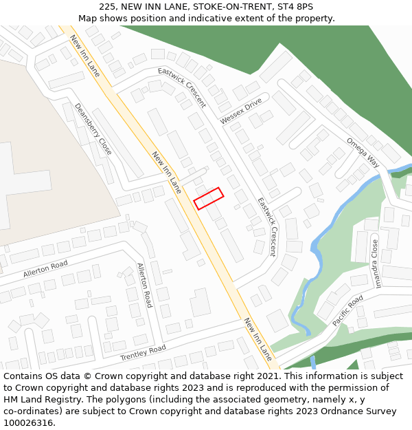 225, NEW INN LANE, STOKE-ON-TRENT, ST4 8PS: Location map and indicative extent of plot