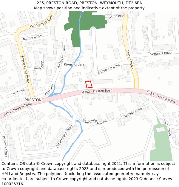 225, PRESTON ROAD, PRESTON, WEYMOUTH, DT3 6BN: Location map and indicative extent of plot