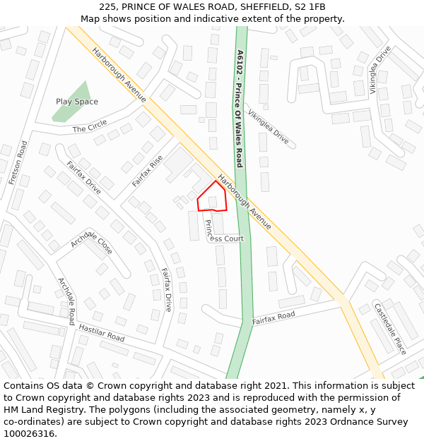 225, PRINCE OF WALES ROAD, SHEFFIELD, S2 1FB: Location map and indicative extent of plot