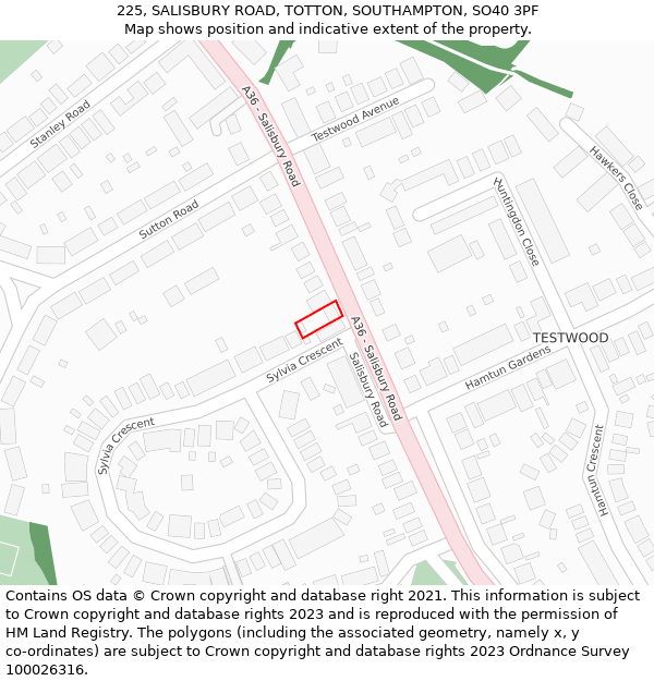 225, SALISBURY ROAD, TOTTON, SOUTHAMPTON, SO40 3PF: Location map and indicative extent of plot