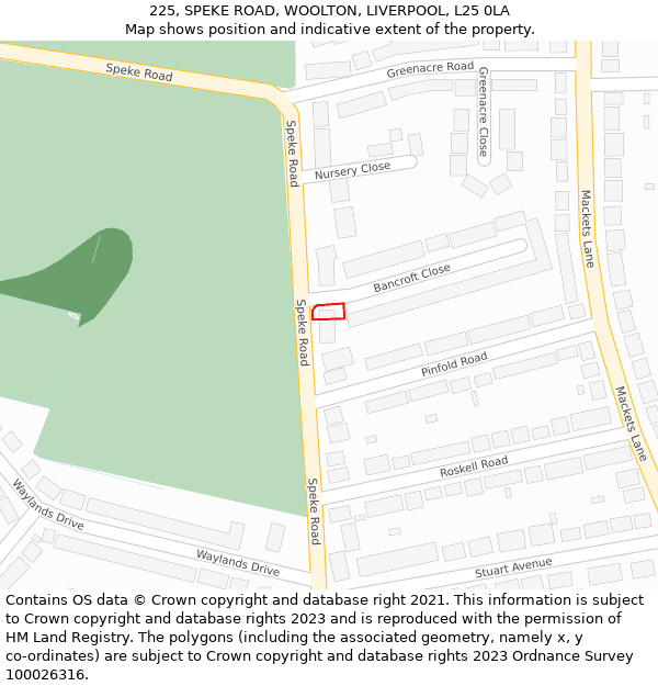 225, SPEKE ROAD, WOOLTON, LIVERPOOL, L25 0LA: Location map and indicative extent of plot