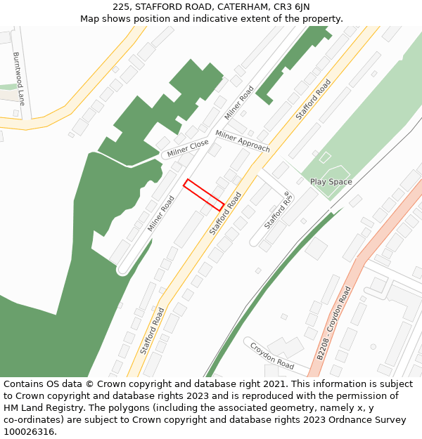 225, STAFFORD ROAD, CATERHAM, CR3 6JN: Location map and indicative extent of plot