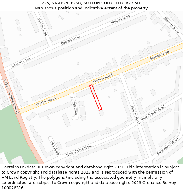225, STATION ROAD, SUTTON COLDFIELD, B73 5LE: Location map and indicative extent of plot