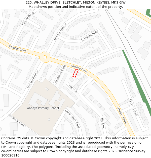 225, WHALLEY DRIVE, BLETCHLEY, MILTON KEYNES, MK3 6JW: Location map and indicative extent of plot