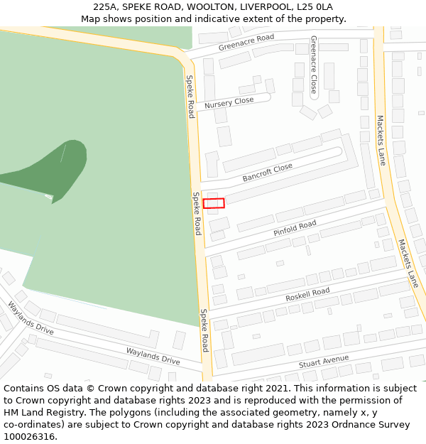 225A, SPEKE ROAD, WOOLTON, LIVERPOOL, L25 0LA: Location map and indicative extent of plot