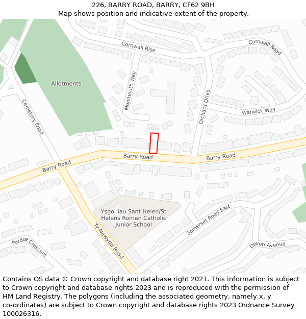 226, BARRY ROAD, BARRY, CF62 9BH: Location map and indicative extent of plot