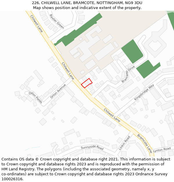 226, CHILWELL LANE, BRAMCOTE, NOTTINGHAM, NG9 3DU: Location map and indicative extent of plot