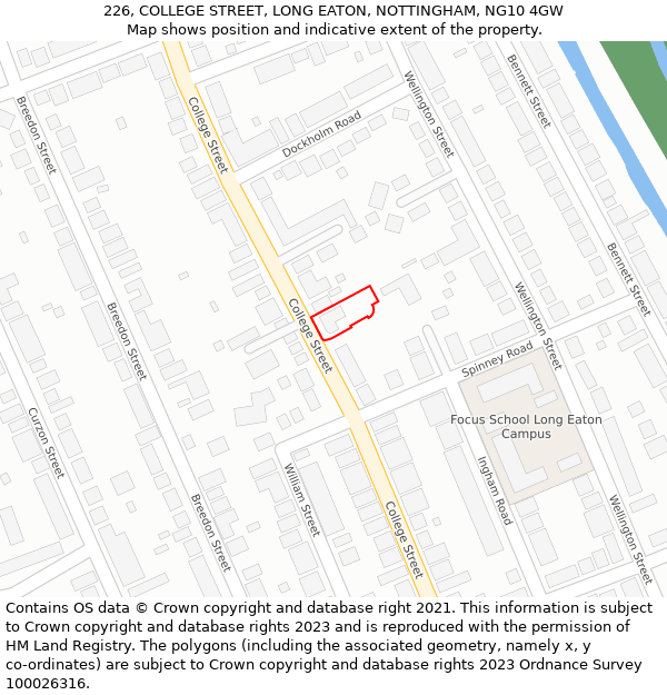 226, COLLEGE STREET, LONG EATON, NOTTINGHAM, NG10 4GW: Location map and indicative extent of plot