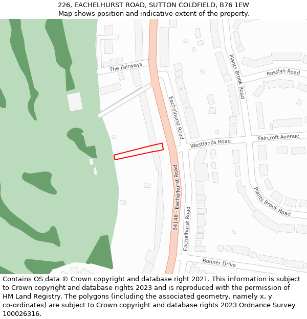 226, EACHELHURST ROAD, SUTTON COLDFIELD, B76 1EW: Location map and indicative extent of plot