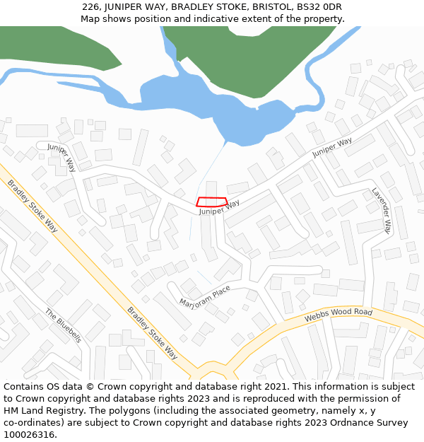 226, JUNIPER WAY, BRADLEY STOKE, BRISTOL, BS32 0DR: Location map and indicative extent of plot