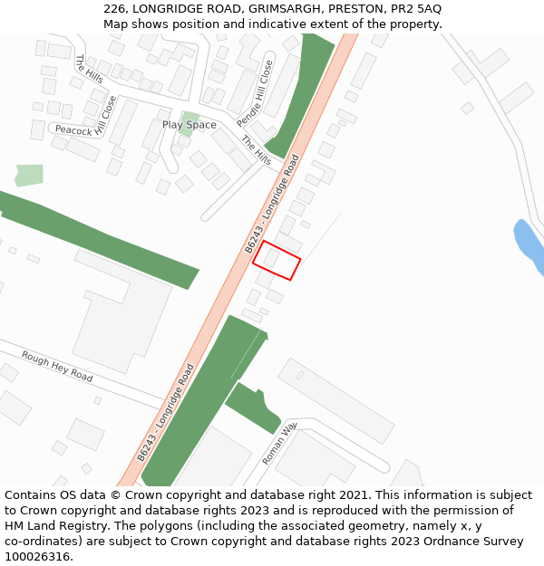 226, LONGRIDGE ROAD, GRIMSARGH, PRESTON, PR2 5AQ: Location map and indicative extent of plot