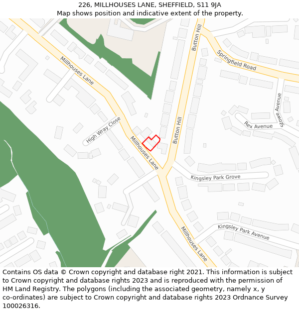 226, MILLHOUSES LANE, SHEFFIELD, S11 9JA: Location map and indicative extent of plot