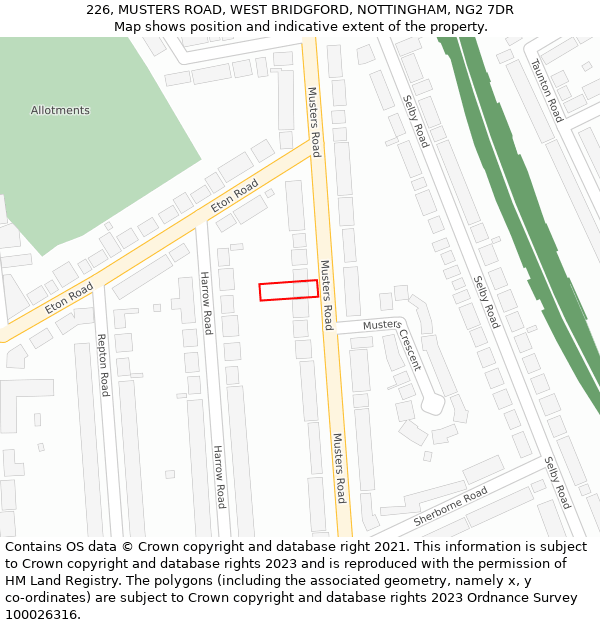 226, MUSTERS ROAD, WEST BRIDGFORD, NOTTINGHAM, NG2 7DR: Location map and indicative extent of plot