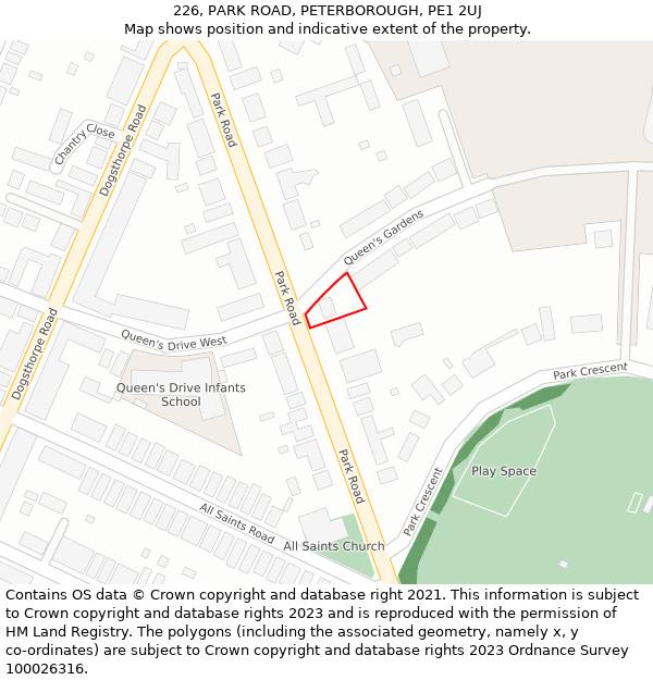 226, PARK ROAD, PETERBOROUGH, PE1 2UJ: Location map and indicative extent of plot