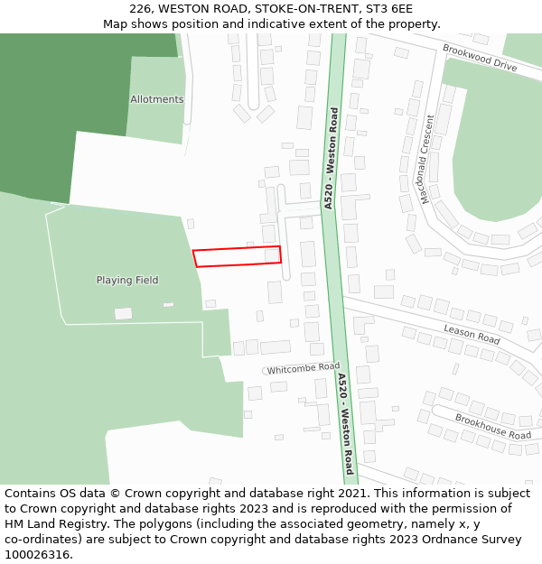 226, WESTON ROAD, STOKE-ON-TRENT, ST3 6EE: Location map and indicative extent of plot