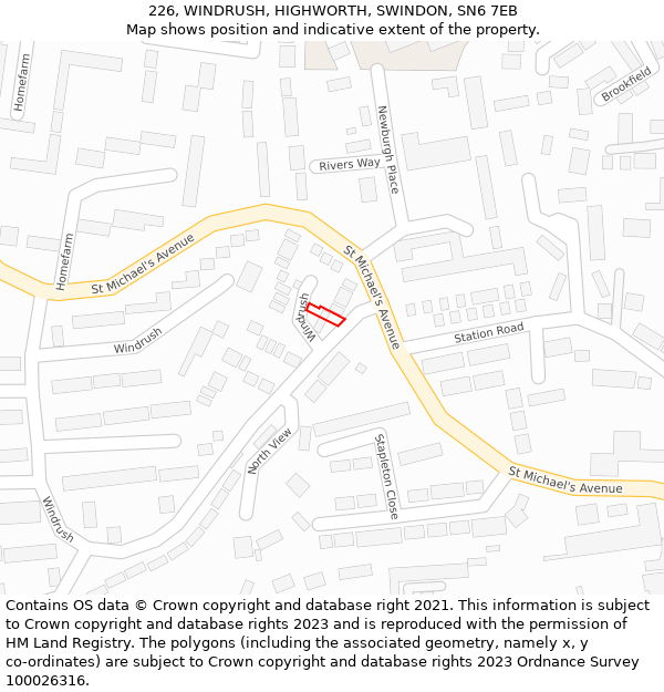 226, WINDRUSH, HIGHWORTH, SWINDON, SN6 7EB: Location map and indicative extent of plot