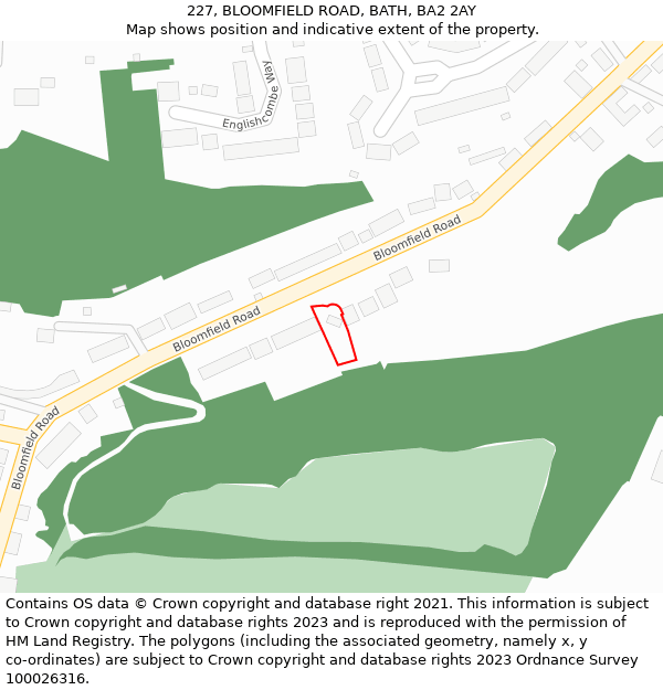 227, BLOOMFIELD ROAD, BATH, BA2 2AY: Location map and indicative extent of plot