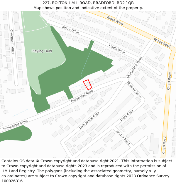 227, BOLTON HALL ROAD, BRADFORD, BD2 1QB: Location map and indicative extent of plot